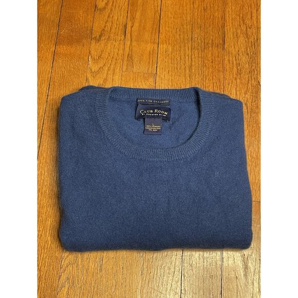 Men's Club Room 100% Fine Cashmere Blue Sweater Long Sleeve Sz L Crew neck - Picture 1 of 8